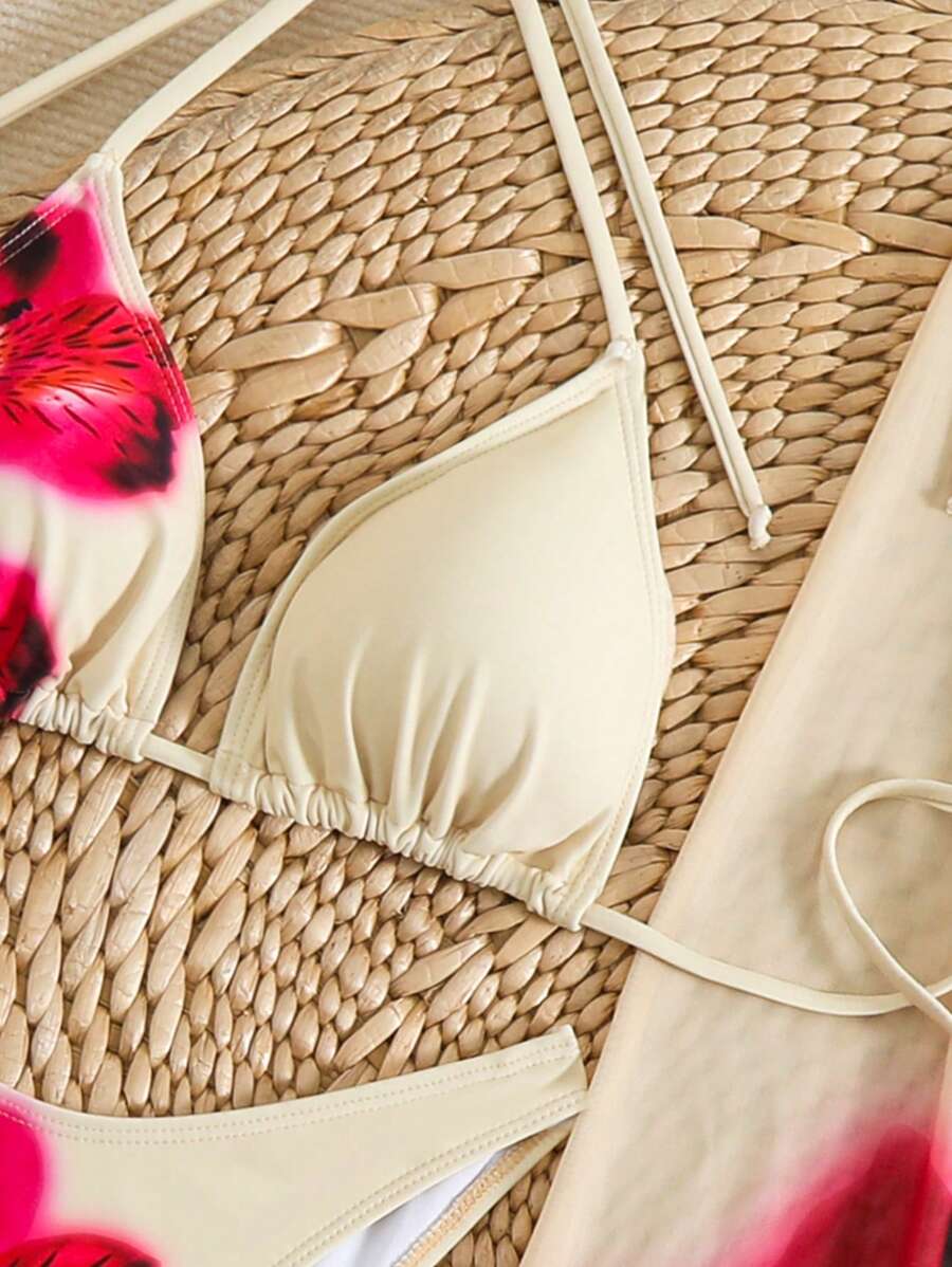 Boho Chic 3-delige Bikini Set – met bijpassende sarong