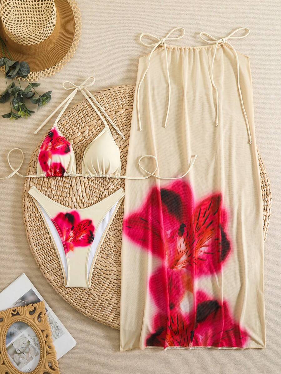 Boho Chic 3-delige Bikini Set – met bijpassende sarong