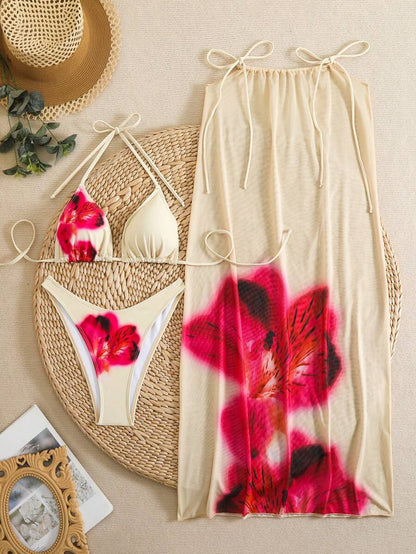 Boho Chic 3-delige Bikini Set – met bijpassende sarong